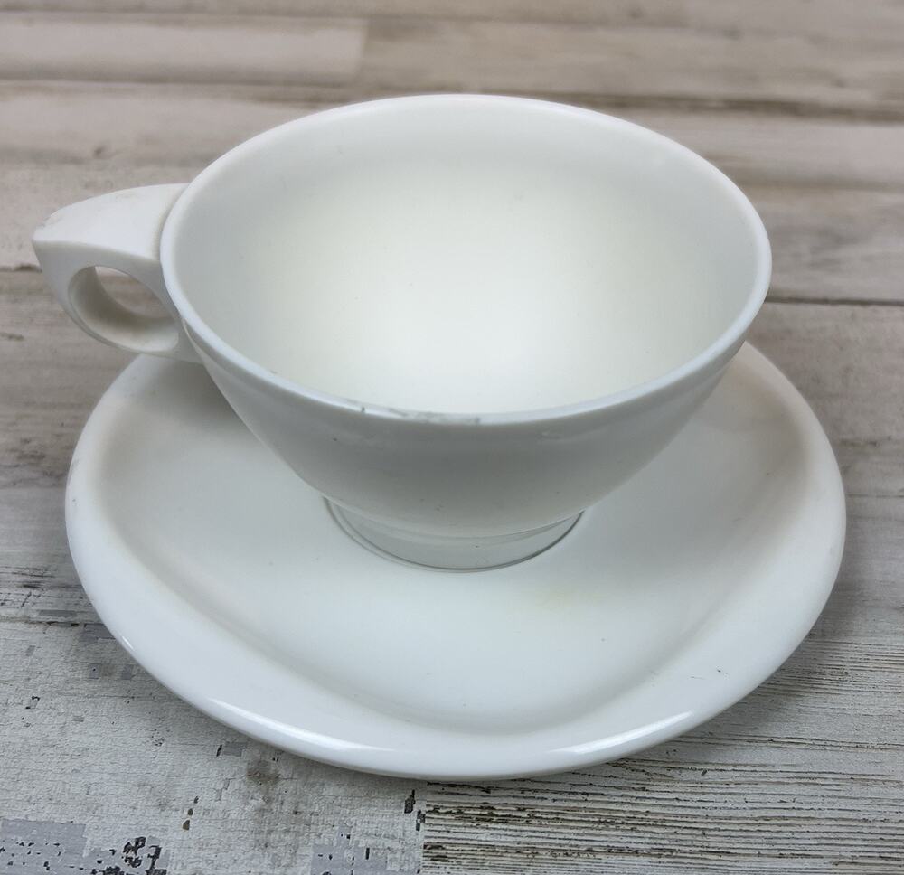 Vintage Boonton Ware White Melamine Cup & Saucer Set Mid Century MCM USA
